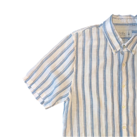 Abercrombie & Fitch Men's Striped Button Down Shirt - Blue and White - Picture 3 of 6